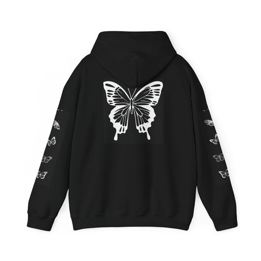 butterfly, black hoodie, cute